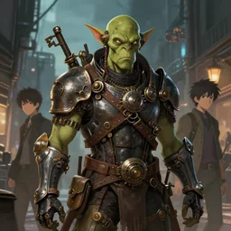 a portrait of a steampunk orc in a city, key visual, ambient lighting, highly detailed, digital painting, artstation, concept art, sharp focus, by makoto shinkai and akihiko yoshida and hidari and wlop