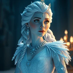 jeff bezos ice queen, white dress, intricate face details, insanely detailed, octane render, volumetric lightening, featured on cgsociety, disney style, full body displayed