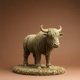 sculpture of 🐄 made of grass, detailed