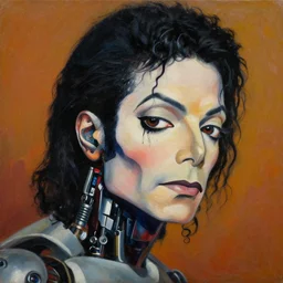 a beautiful painting cyberpunk robot michael jackson face, by salvador dali realistic oil painting