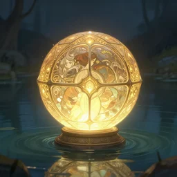 glowing orb in the middle of the lake, deep focus, d & d, fantasy, intricate, elegant, highly detailed, digital painting, artstation, concept art, matte, sharp focus, illustration, hearthstone, art by artgerm and greg rutkowski and alphonse mucha