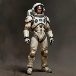 male, full body, space suit with a modern helmet, large shoulders, short torso, long thin legs, tiny feet, character sheet, science fiction, very stylized character design, digital painting, by mike mignola, by alex maleev, jean giraud