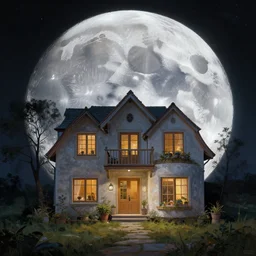 beautiful digital painting home in the moon with high detail, 8 k, stunning detail, photo by artgerm, greg rutkowski and alphonse mucha, unreal engine 5, 4 k uhd