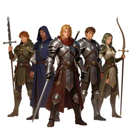 an adventuring party of a warrior, mage, paladin and archer, fantasy art, digital art