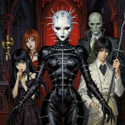 realistic detailed image of Hellraiser by Ayami Kojima, Amano, Karol Bak, Greg Hildebrandt, and Mark Brooks, Neo-Gothic, gothic, rich deep colors. Beksinski painting, part by Adrian Ghenie and Gerhard Richter. art by Takato Yamamoto. masterpiece