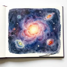 a book depicting the cosmos, watercolor