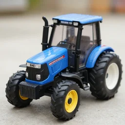 Toy tractor, plastic, photo-realistic, depth of field.