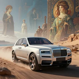 a concept suv designed by rolls royce and zaha hadid, driving through socotra island, artgerm and greg rutkowski and alphonse mucha, an epic fantasy, volumetric light, detailed, establishing shot, an epic fantasy, trending on art station, octane render, midsommar