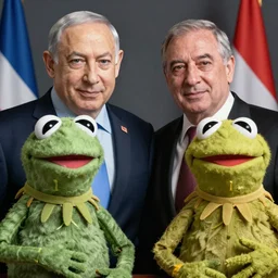Benjamin Netanyahu and Yair lapid  as  muppets, gorgeous lighting, trending at artstation, highly detailed, photorealistic, hyperrealism, 8k