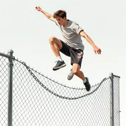 human jumping over a chain link fence, detailed digital drawing, HD, trending on artstation