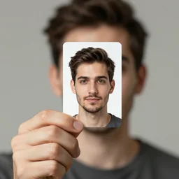 a man holding a card with his face