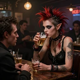 a highly detailed matte painting of a punk fairy getting drunk with a gay vampire at a busy pub in manhattan, gloomy, soft, by artgerm, by wlop, by greg rutkowski, volumetric lighting, octane render, 4 k resolution, trending on artstation, masterpiece
