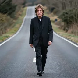 portrait of sad Paul McCartney walking a long and winding road photorealistic trending on artstation 8k high quality very coherent art lighting