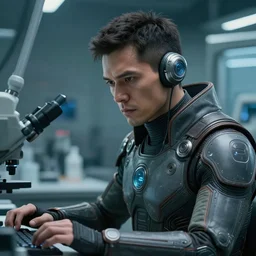 a closeup portrait of a human operator working the laboratory, sci - fi character, cyberpunk suit, cinematic composition, hyper detailed, matte painting, highly detailed, greg rutkowski, cedric peyravernay, anato finnstark, artstation, 8 k