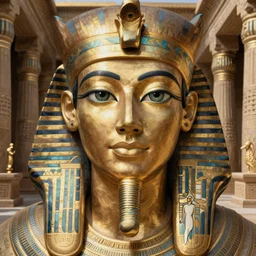 Cleopatra meets Julius Caesar in glorious Egyptian temple, symmetrical face, beautiful eyes, fine art, high quality realist painting, realism, semi realistic anime, museum quality work, digital art, art style of John Collier, Moebius, Studio Ghibli, hyperrealistic, detailed, cinematic, widescreen, 4K