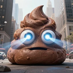 giant poop emoji destroying new york city with laser eyes