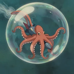 unrealistic studio ghibli dull colors pov shot from close encounters of the third kind 1 9 7 7 of a warped octopus rocketing through a snake bubble.