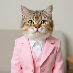 a furry male cat in a pink suit by buigues