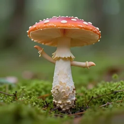 mushroom elf dancing in the forest, macro photo