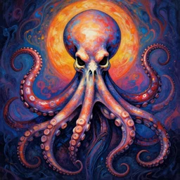 a psychedelic portrait of omin dran skeletal mind flayer octopus vibrant color scheme highly detailed in the style of romanticism cinem