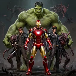 portrait of marvels ( ( ( ( ( ( ( ( ( ( ironman ) ) ) ) ) ) ) ) ) ) hulk by hr giger, greg rutkowski, luis royo and wayne barlowe as a diablo, resident evil, dark souls, bloodborne monster, elden ring creature