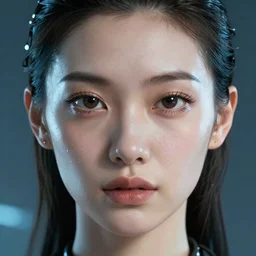 portrait of a beautiful cyberpunk woman, close up, detailed, symettry feature, award winning H-512 W-512 n-6