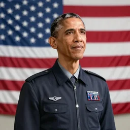 a highly detailed photograph of barak obama as master chief, standing in front of a massive american flag, photorealistic, wallpaper, lifelike