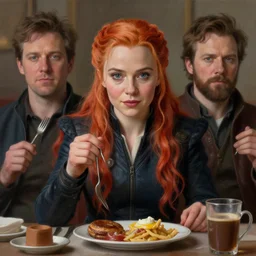 perfectly - centered - portrait of sansa stark having a breakfast, intricate, highly detailed, digital painting, artstation, concept art, smooth, sharp focus, illustration, realism, oil painting, unreal engine 5, 8 k, art by artgerm and dave rapoza and sam spratt