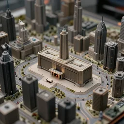 coruscant from star wars as a miniature city scape, senate building in the center, tilt shift, intricate detail, realistic, 3 5 mm film photo, cinematographic