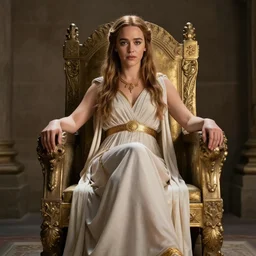 Emilia Clarke as a Greek Goddess on a Throne