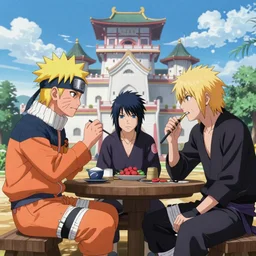 naruto uzumaki meeting bald ichigo kurosaki in the hokage castle hyperrealistic octane render anime
