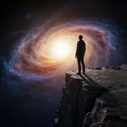 a man stands looking over the edge of the known universe, dramatic lighting, cinematic, establishing shot, extremely high detail, foto realistic, cinematic lighting, post processed, concept art, high details, cinematic, 8k resolution, beautiful detailed, photorealistic, digital painting, artstation, concept art, smooth, sharp focus, artstation trending, octane render, unreal engine