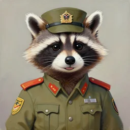 painting cartoon of racoon in military uniform, by don bluth, artgerm and beeple,
