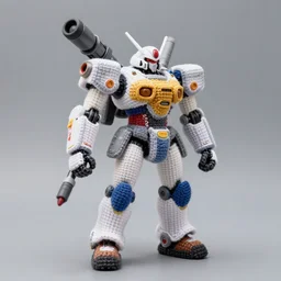 a crochet mecha, with a missile launcher, realistic, no cropping, full body, Sigma 50 mm f/1.4