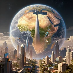 an afrofuturistic metropolis on an african planet, digital artwork