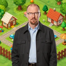 walter white in the style of mobile cartoon gardenscapes roomscapes