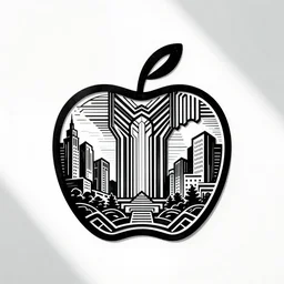 apple against white background, woodcut, art deco, brutalist, art nouveau, icon, logo, black and white