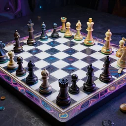 the outcome of a game of psychedelic chess, 4 k, intricate detail, octane render, unreal engine