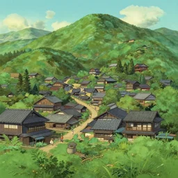 japanese mountain town, summer, in the style of studio ghibli, j. c. leyendecker, greg rutkowski, artem
