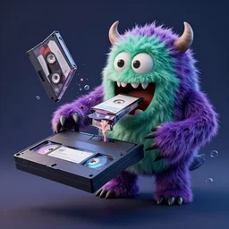 a 3 d vcr monster spitting out a vcr cassette, 3 d render, octane render, pixar, horror