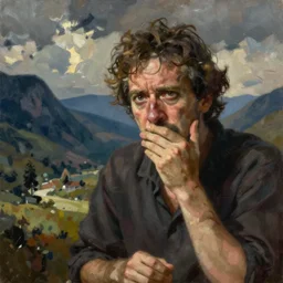 a painting of an extremely concerned artist by an extremely concerned artist