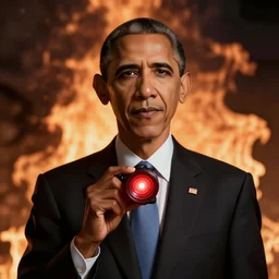 Obama red flashlight glowing eyes, hell flames are burning behind Obama, trending on Instagram, 40nm lens, 4k,