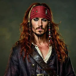 portrait painting of a 3 0 years old rugged masculine muscular male pirate flirtatious wink long long hair soft hair flowing hair crimson hair upper body only chest hair long coat elegant rugged handsome unreal render cinematic lighting art 1 9 2 0 period drama by bussiere rutkowski andreas rocha
