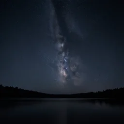 a night shot with bulb exposure of the stars and a lake