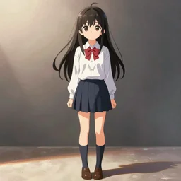 a high detail portrait of high school girl by makoto sinkai,  kyoto animation, kawaii, full body, in simple background, CLIP STADIO, mad painting