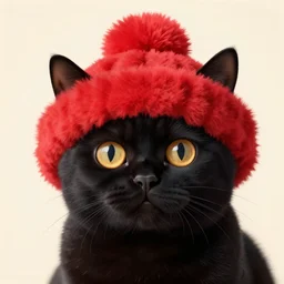 black cat with fluffy red hat, pastel, portrait, ultra quality, detailed