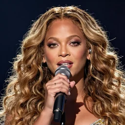 Beyonce giving a concert, (EOS 5DS R, ISO100, f/8, 1/125, 84mm, postprocessed, crisp, amazing eyes, facial features)