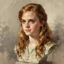 detailed digital illustration of a emma watson bust, chinese artwork, soft brushstrokes, subsurface scattering, warm lighting