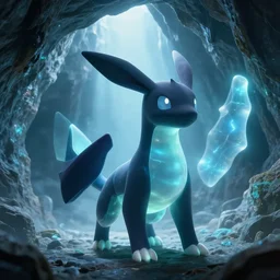 ( dark type pokemon ) creature in a alaska cavern, backlit, bioluminescent translucent : by michal karcz, daniel merriam, victo ngai and guillermo del toro : ornate, dynamic, particulate, intricate, elegant, highly detailed, centered, artstation, smooth, sharp focus, octane render