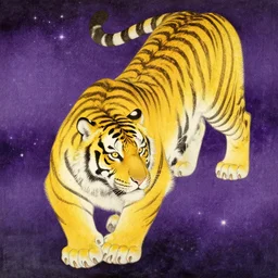 a beautiful painting tiger, by ukiyo - e, galactic yellow violet colors